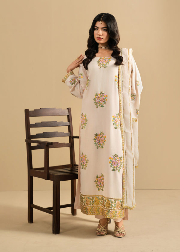 3pcs Nureh Dhanak Offwhite Sequence