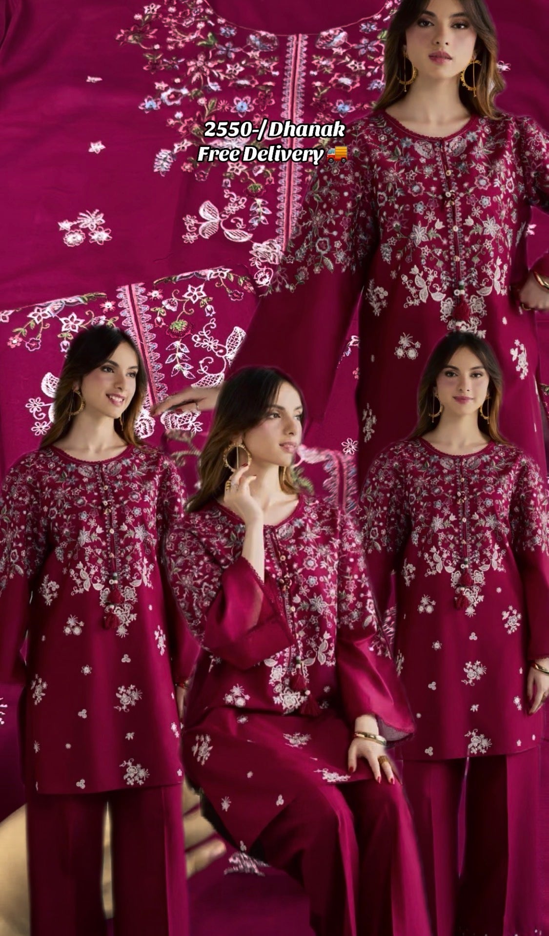 2pcs Shocking pink Embroidery Batik
