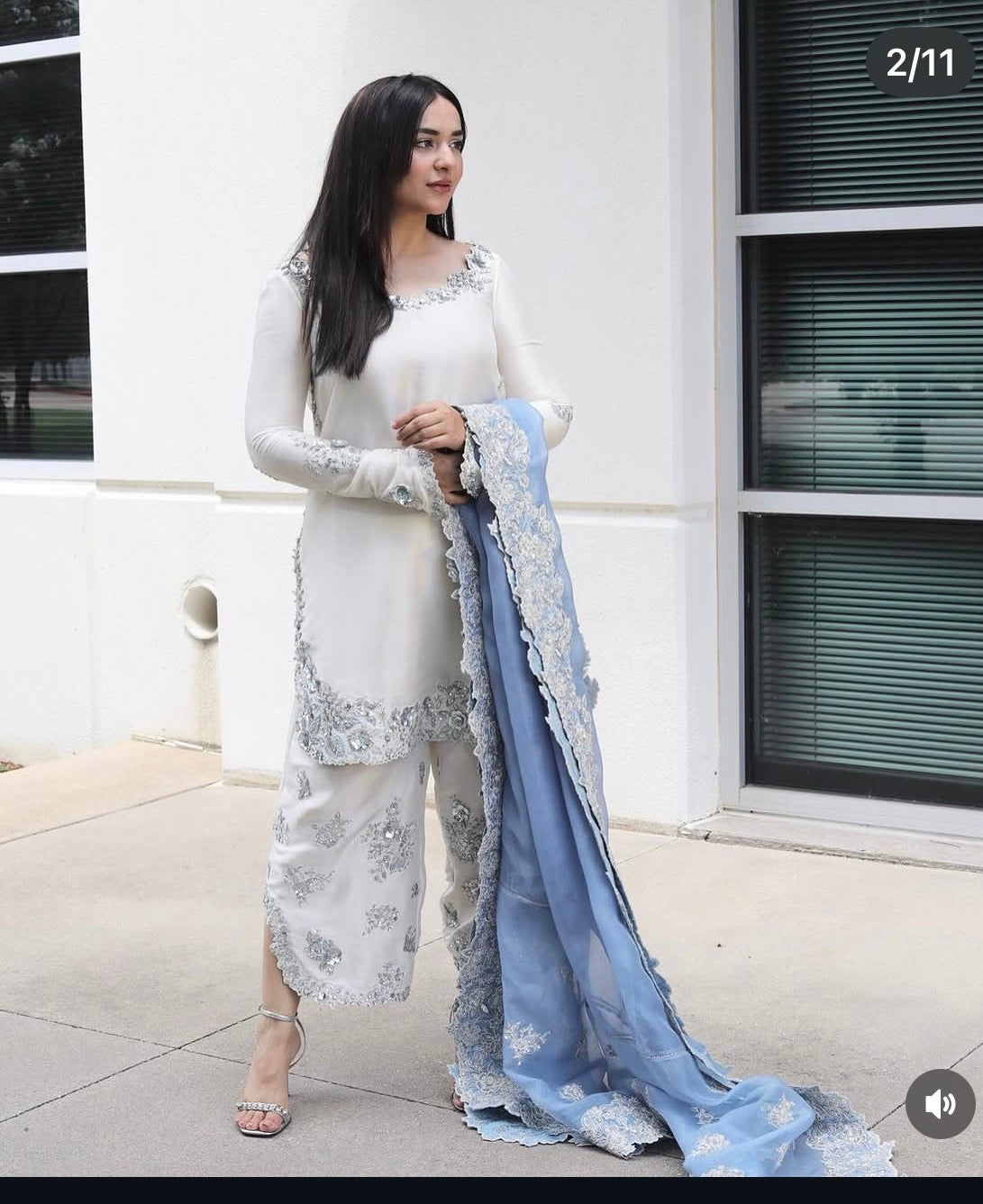 3pcs Hussain Rehar White Sky Silk