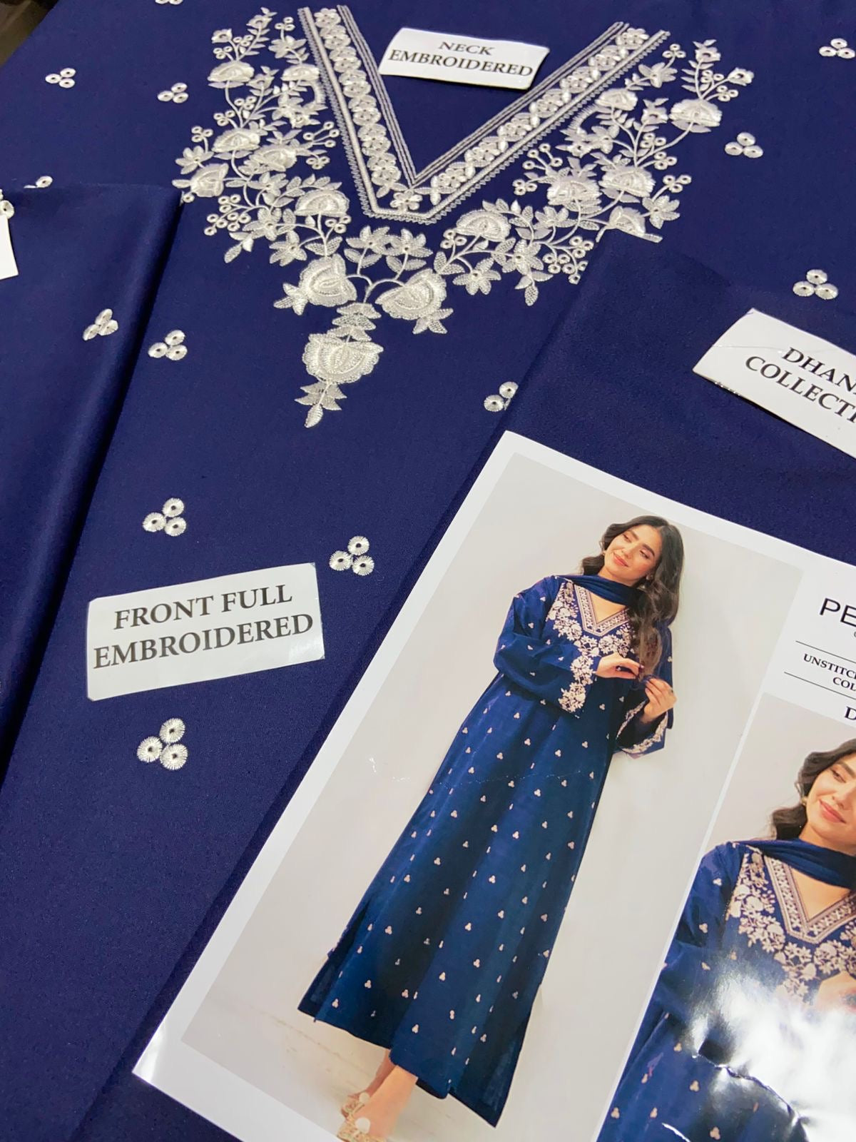 2pcs Embroidery Dhanak Pezwan blue