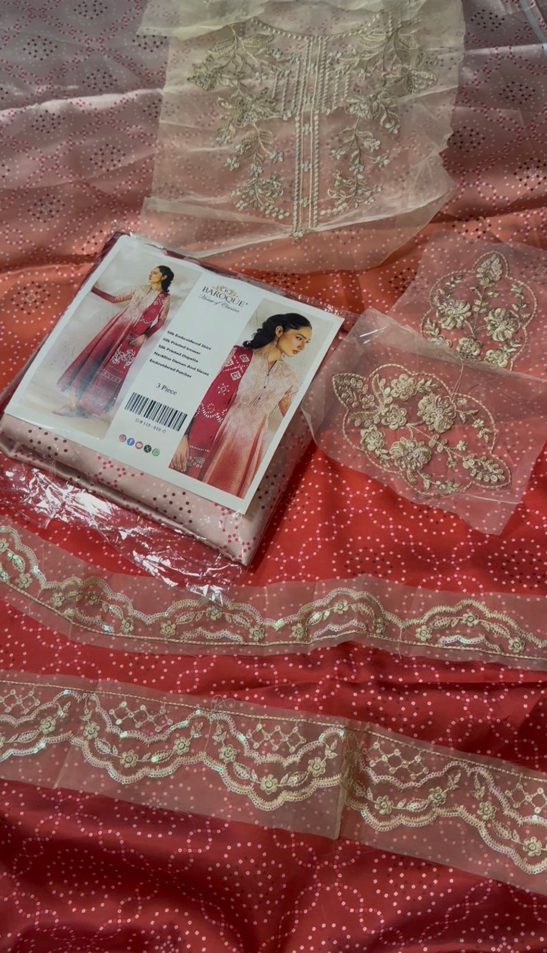 3pcs Baroque Sindhi Chunari Red Print Silk