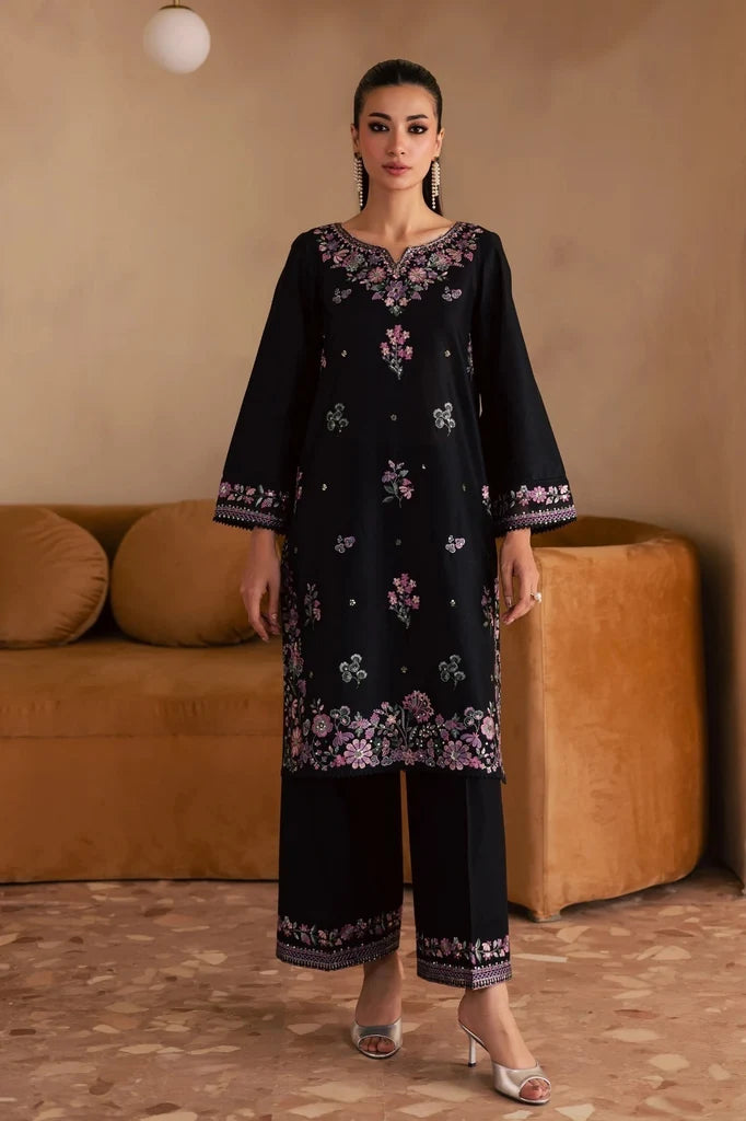 2pcs Dhanak Black Batik Multi Embroidery