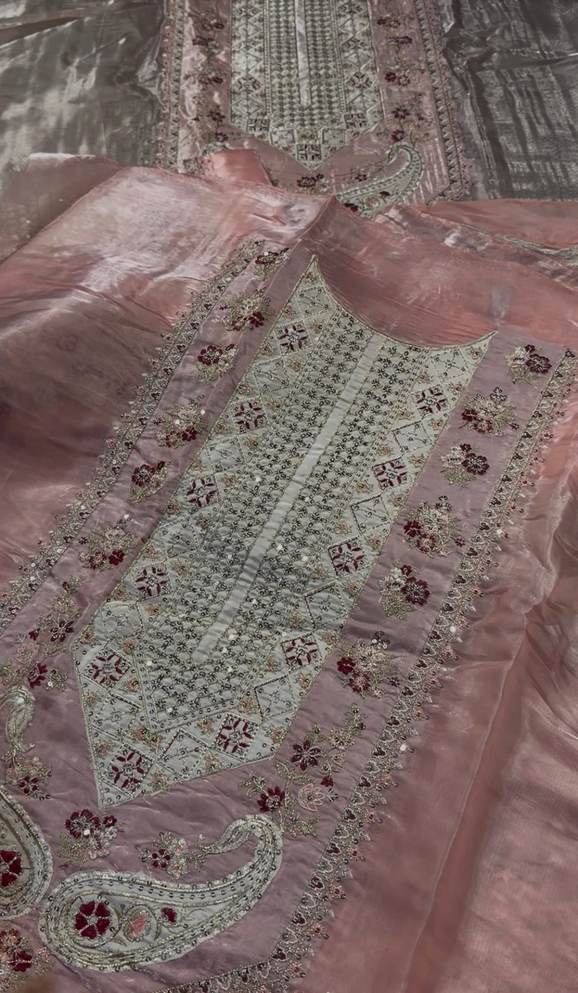 2pcs Sheesha Silk Emb Tea Pink Embroidered