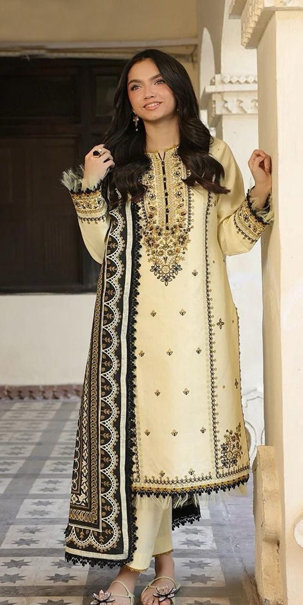 3pcs Asim jofa Embroidered Dhanak
