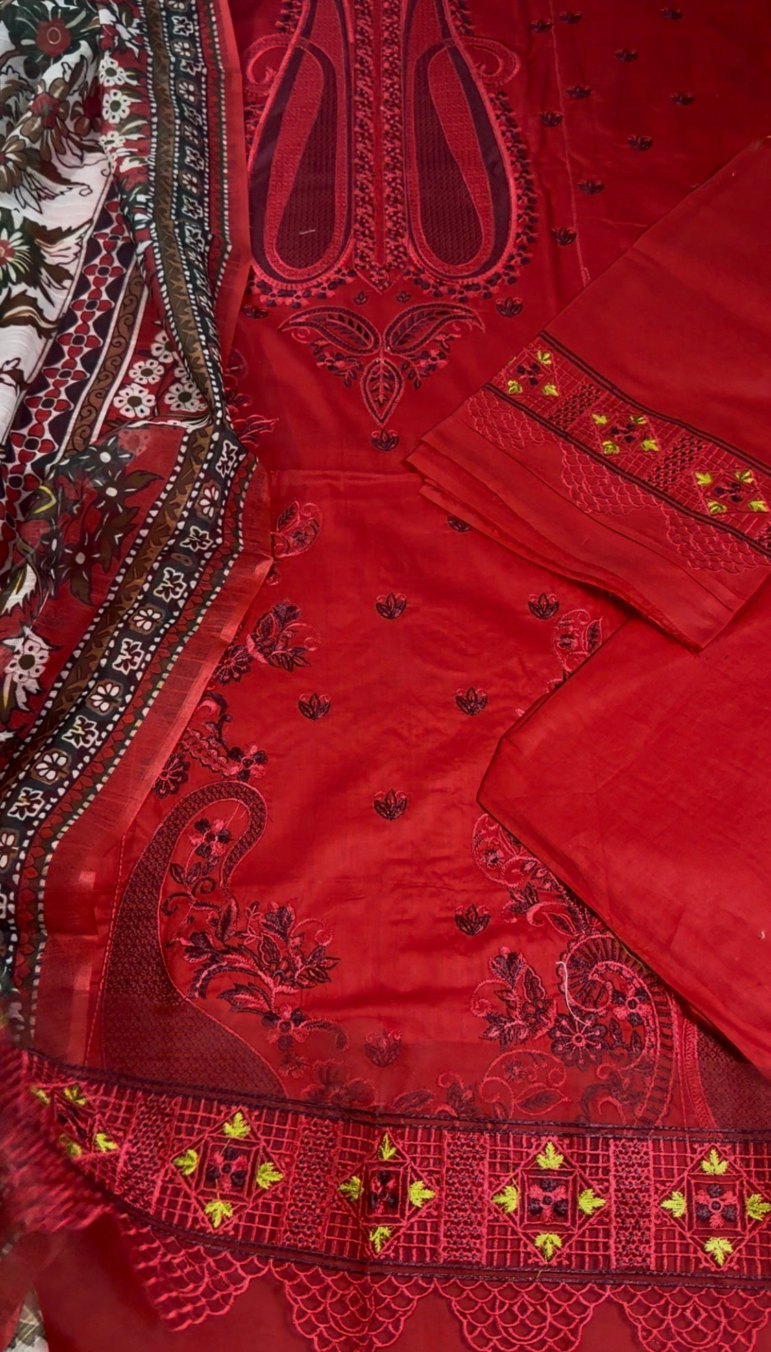 3pcs Fresh Red Mehroon lawn