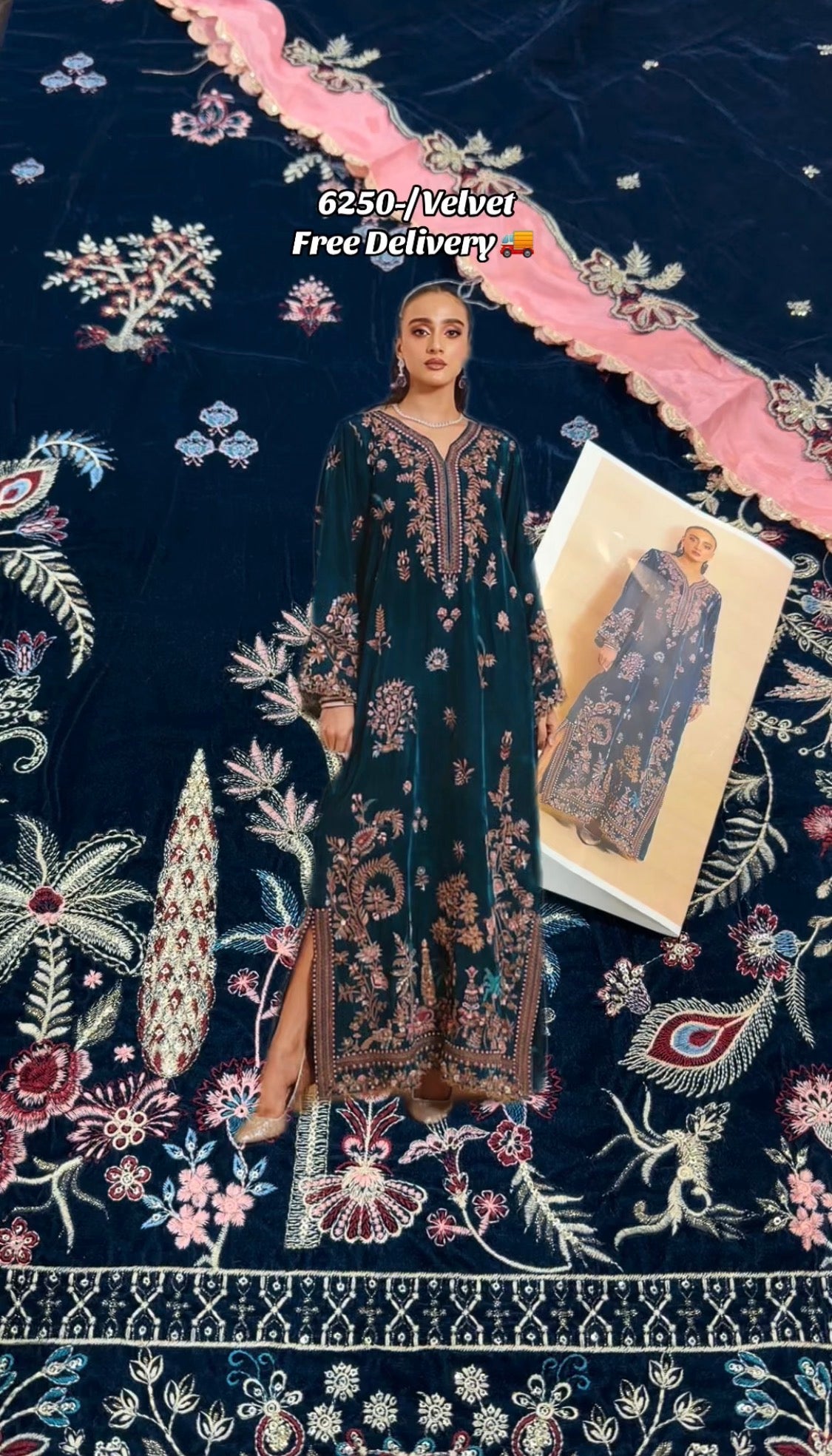 3pcs Fatima Mustafa Velvet Zinc Embroidered