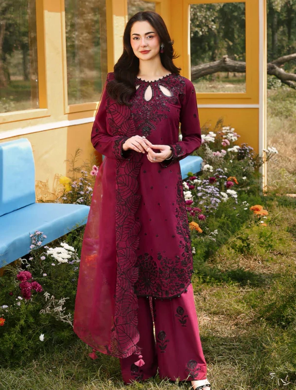3pcs Rang e Raza Mehroon Black lawn