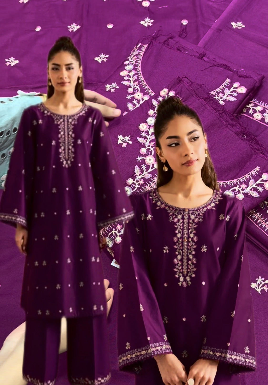 2pcs Dhanak Plum Embroidered Batik