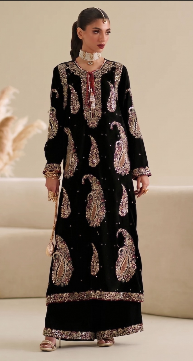 2pcs Ethnic Black Silk Keri