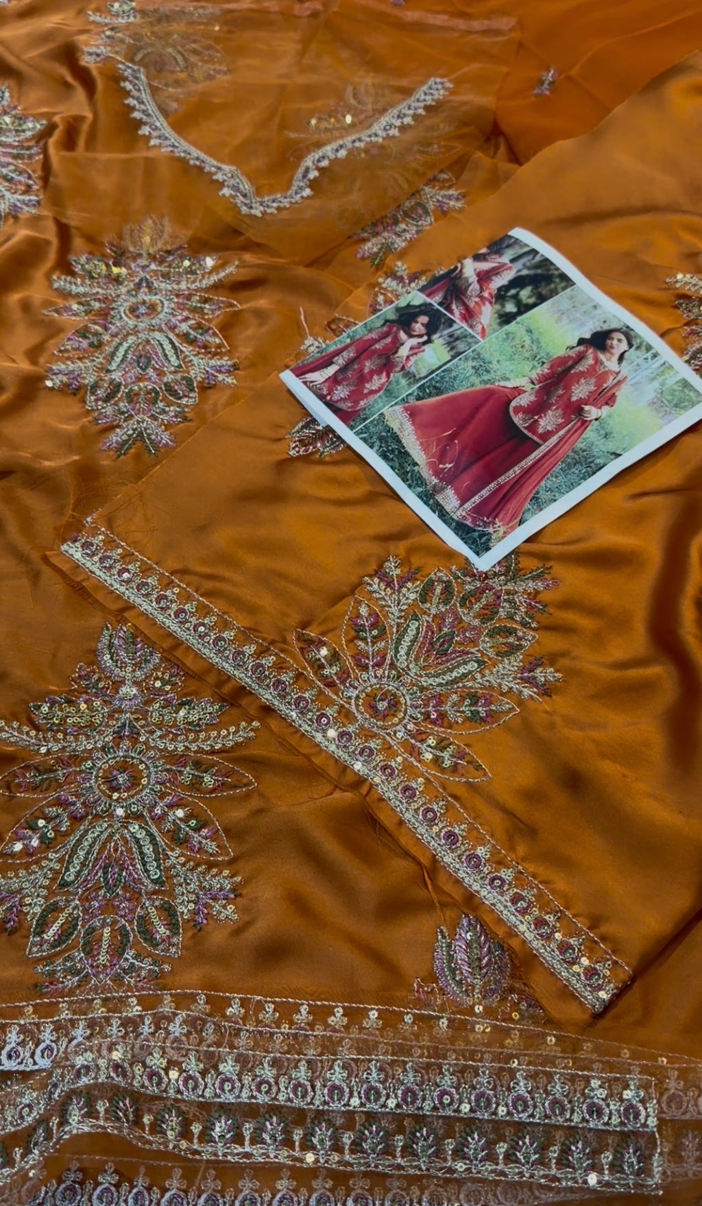 3pcs Silk Chrizmah Fresh Orange Embroidered