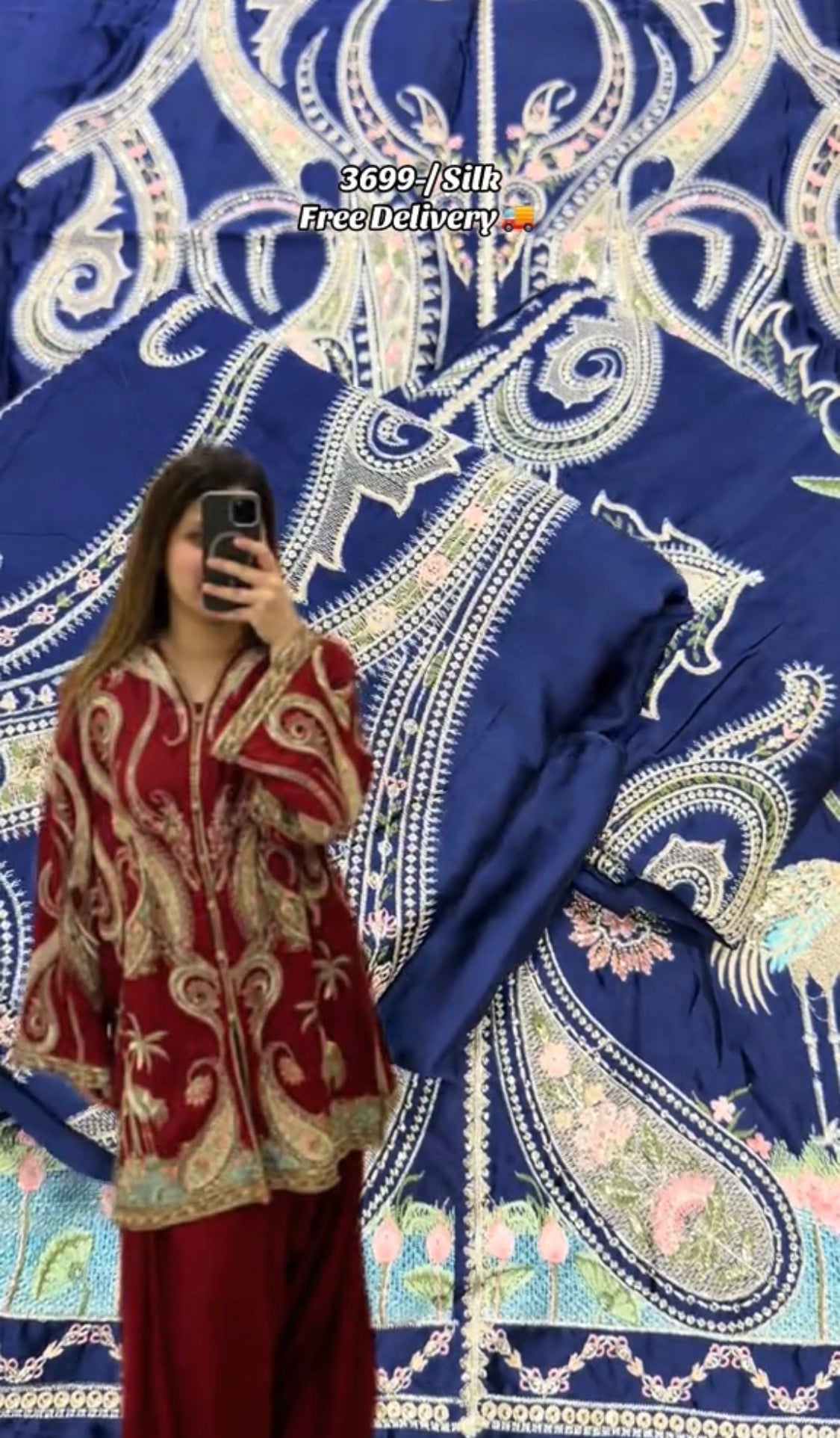 2pcs Silk Blue Ethnic Sohan Embroidered