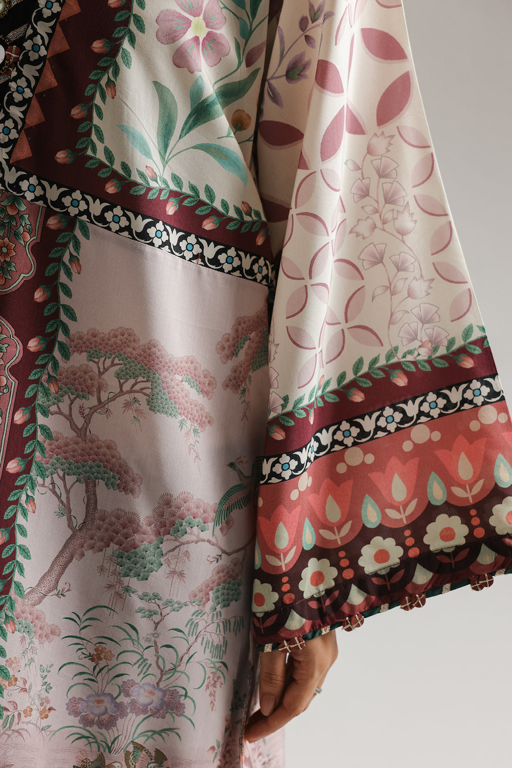 2pcs Ethnic Brown Printed Kaftan Silk