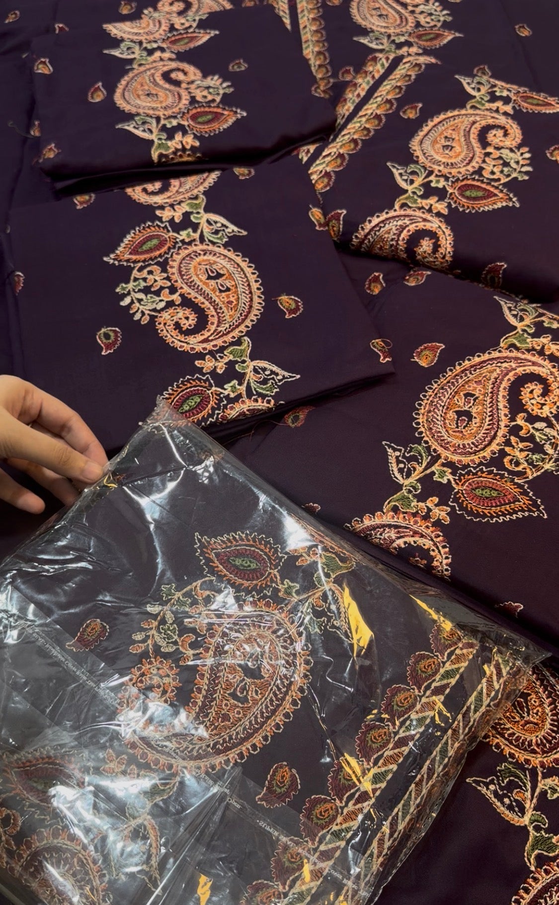 2pcs Dhanak Plum with multi keri lines embroidered