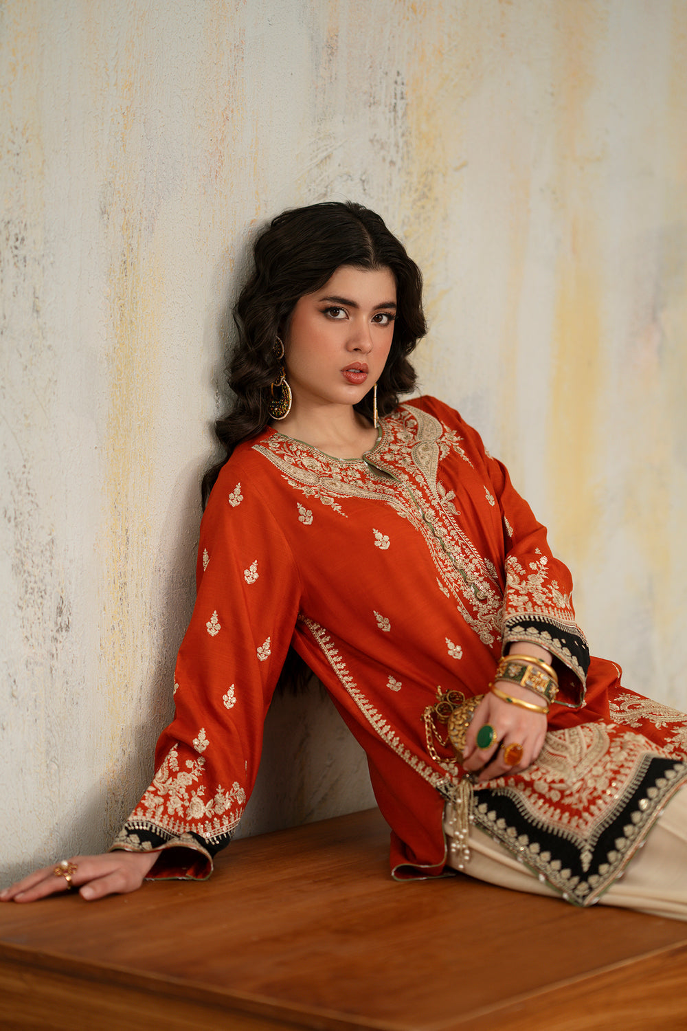 3pcs Orange Black Ethnic silk