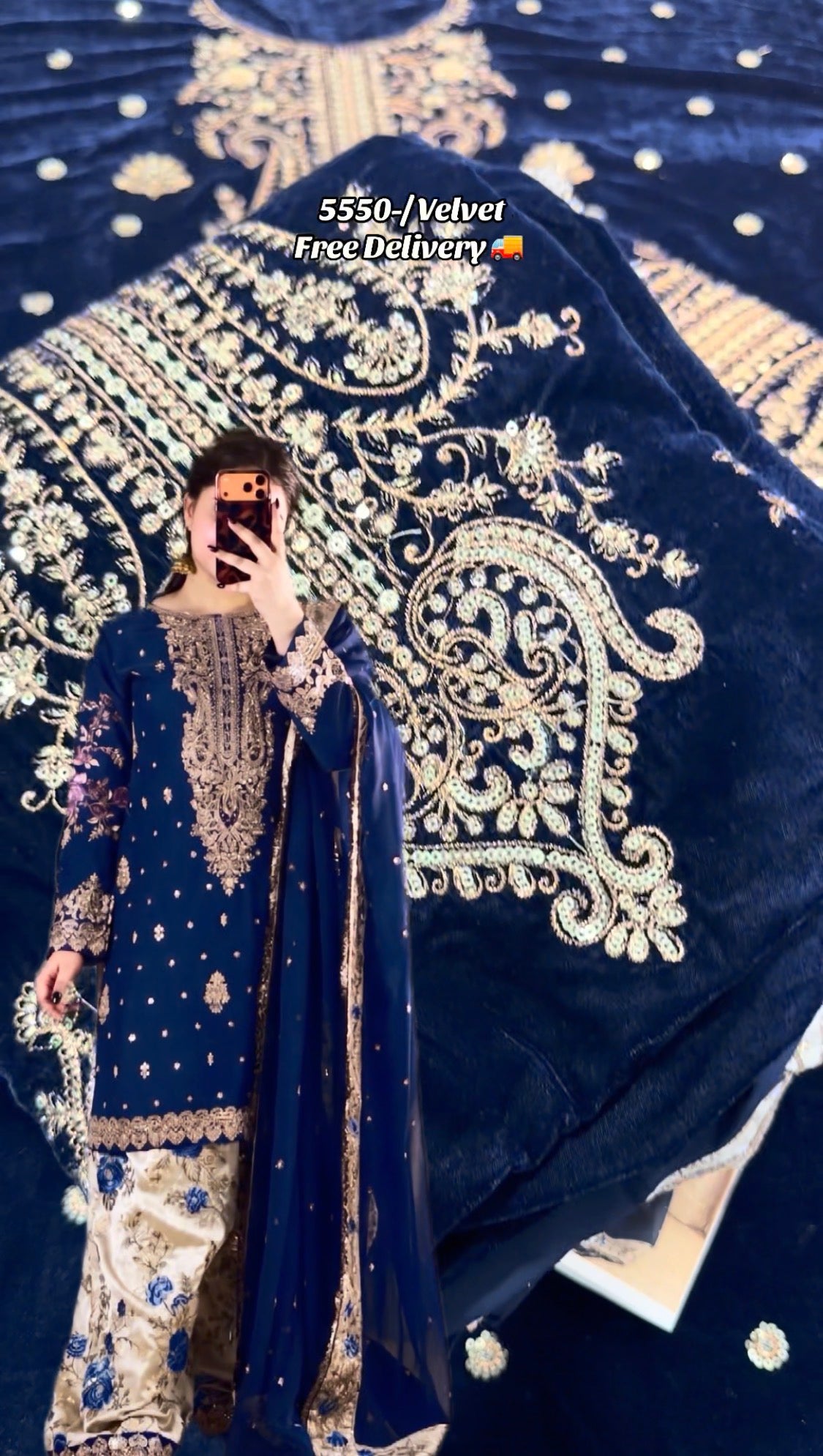 3pcs Laam Velvet+Silk Embroidered