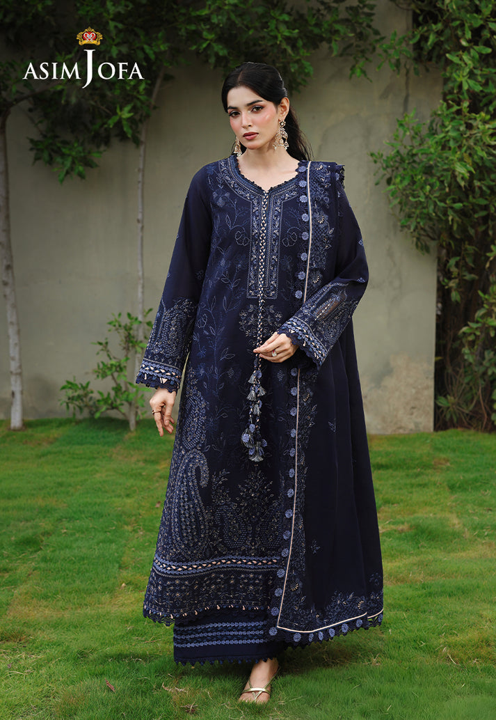 3pcs Asim Jofa Royal Blue Embroidered Dhanak