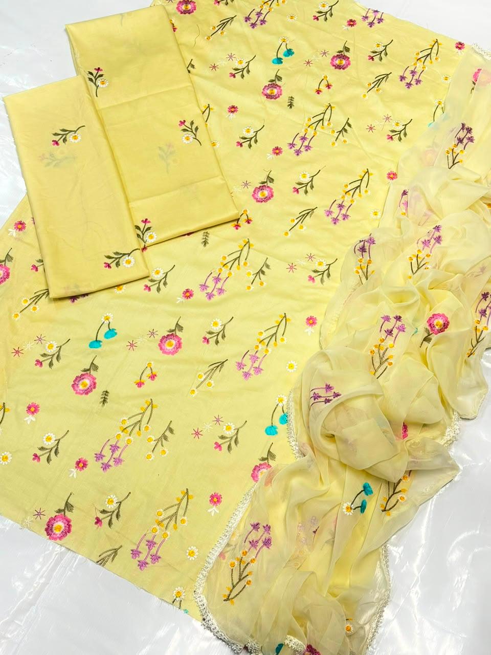3pcs Indian Boti Embroidered lawn