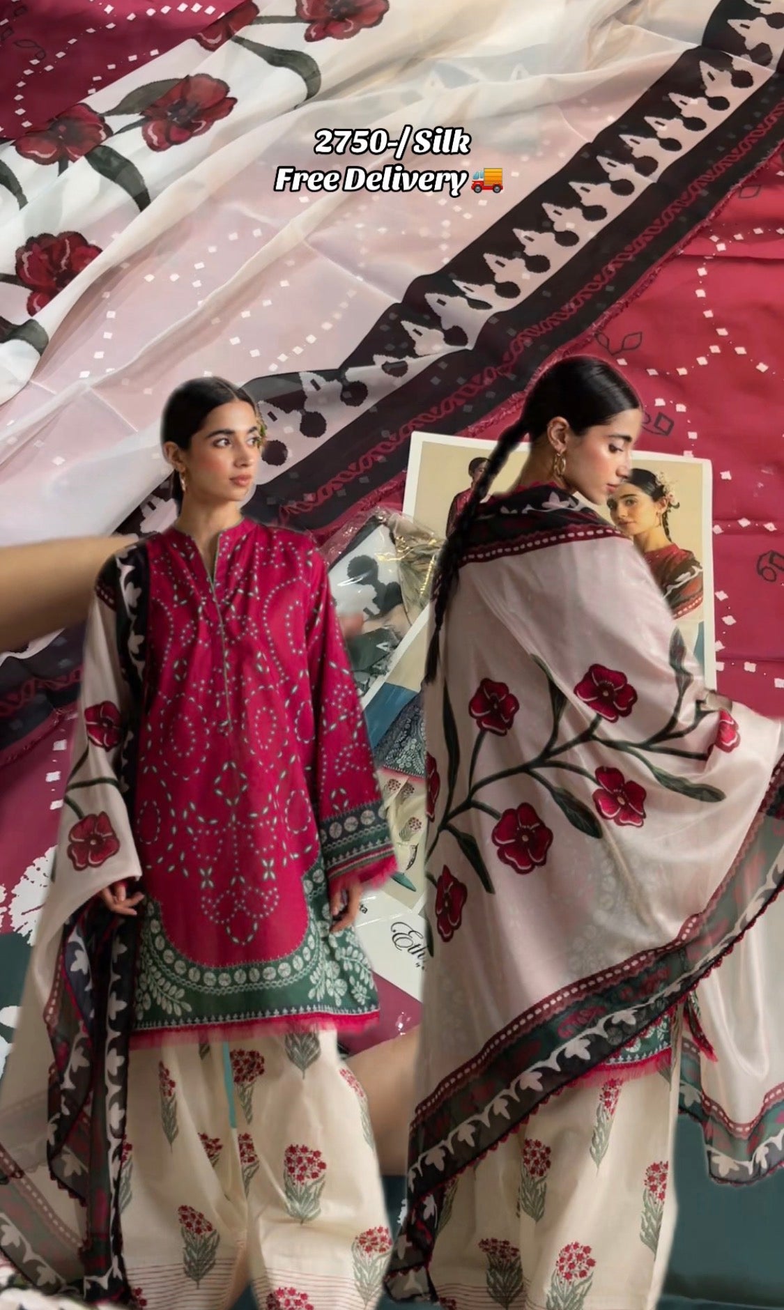 3pcs Ethnic print Silk Stylish