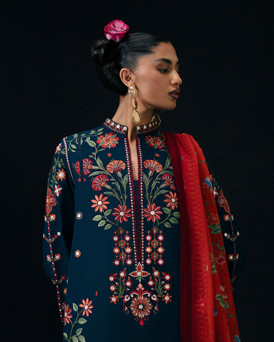 3pcs Hussain Rehar Jugnu Royal Blue Dhanak
