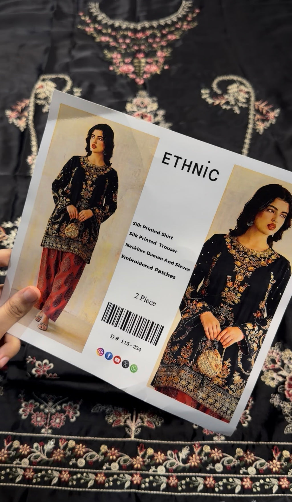 2pcs Black Embroidery Ethnic Silk