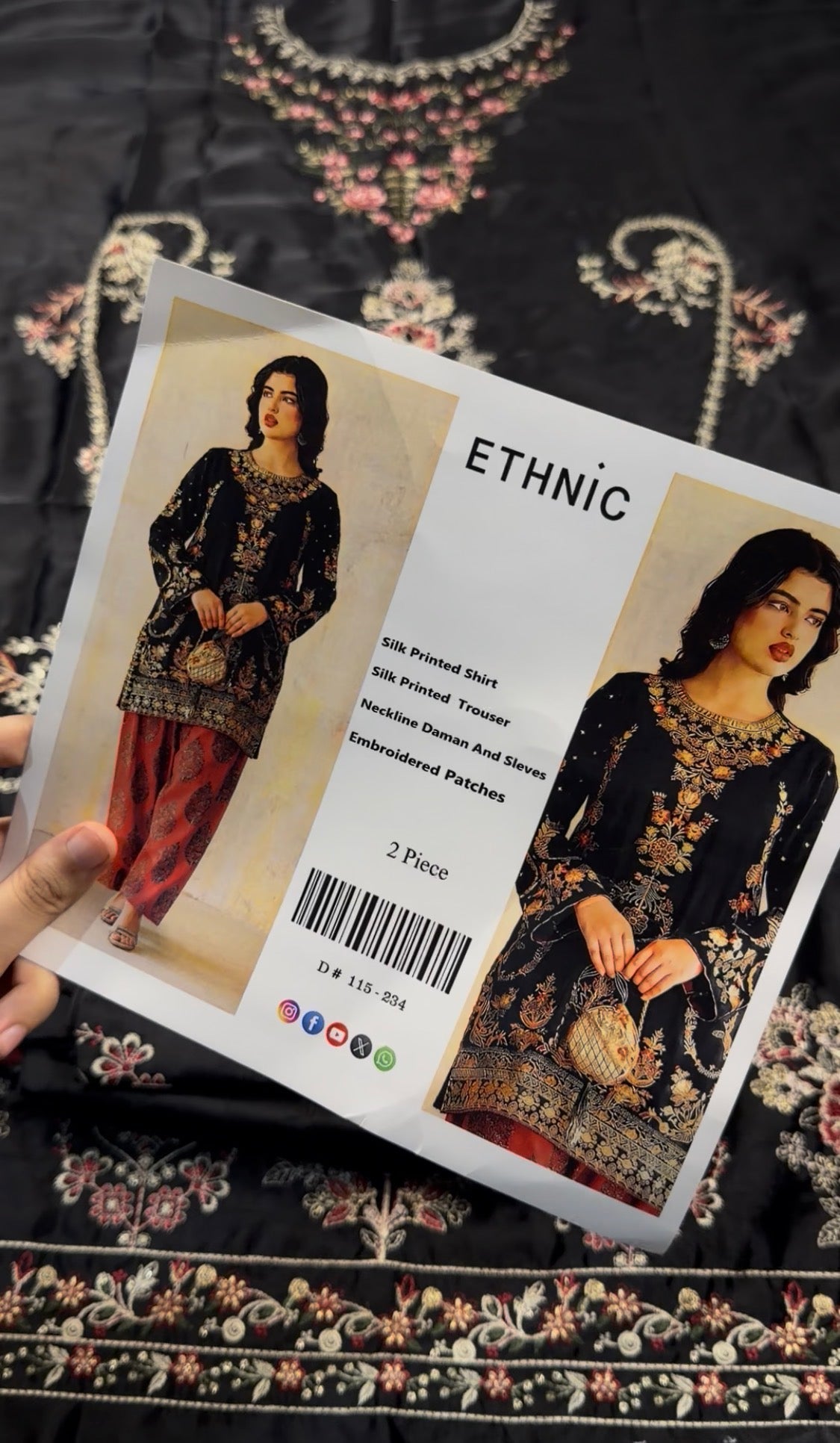 2pcs Black Embroidery Ethnic Silk