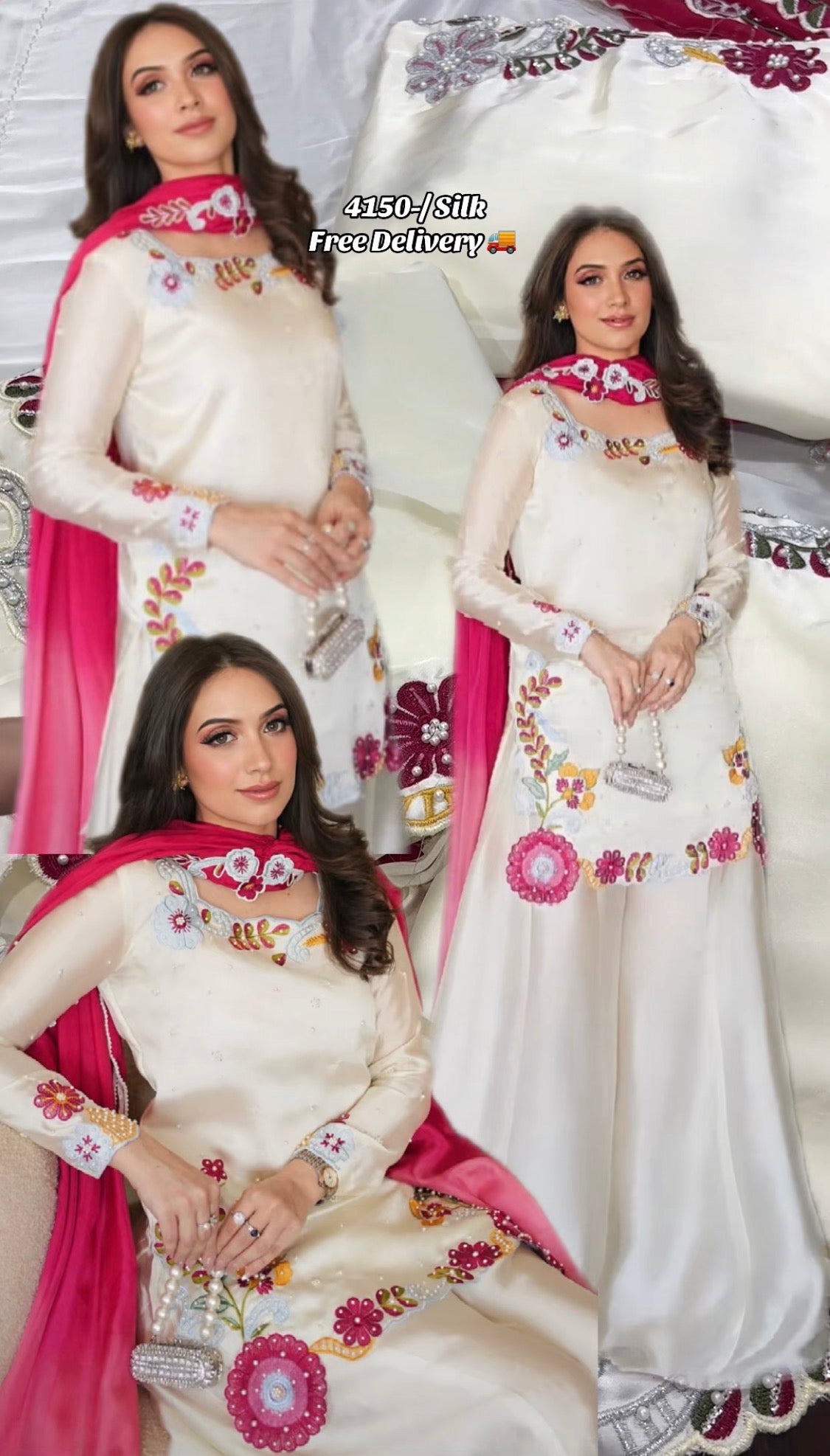 3pcs Shernz White Multi Pink  Silk Pinterest
