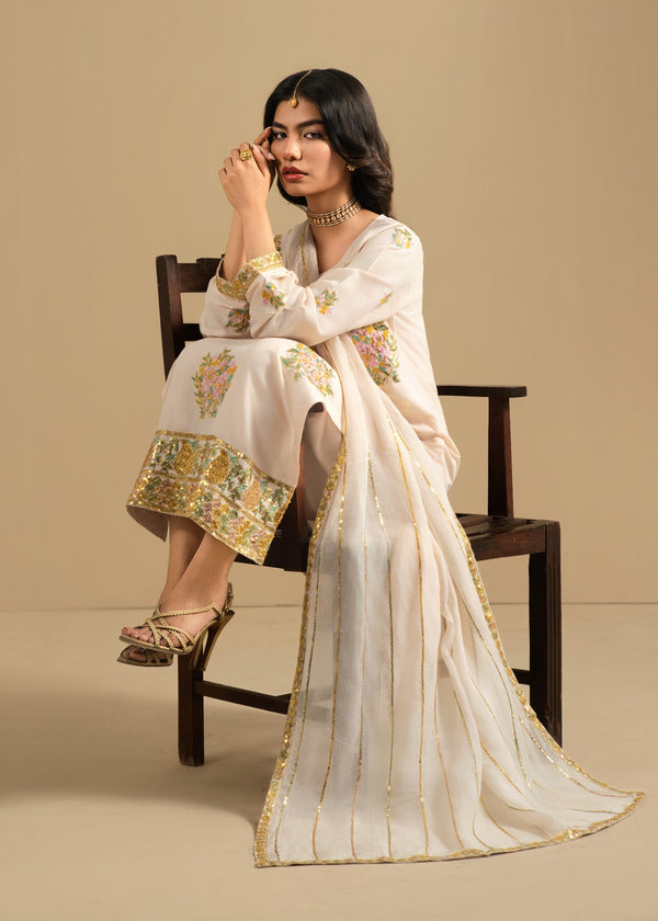 3pcs Nureh Dhanak Offwhite Sequence
