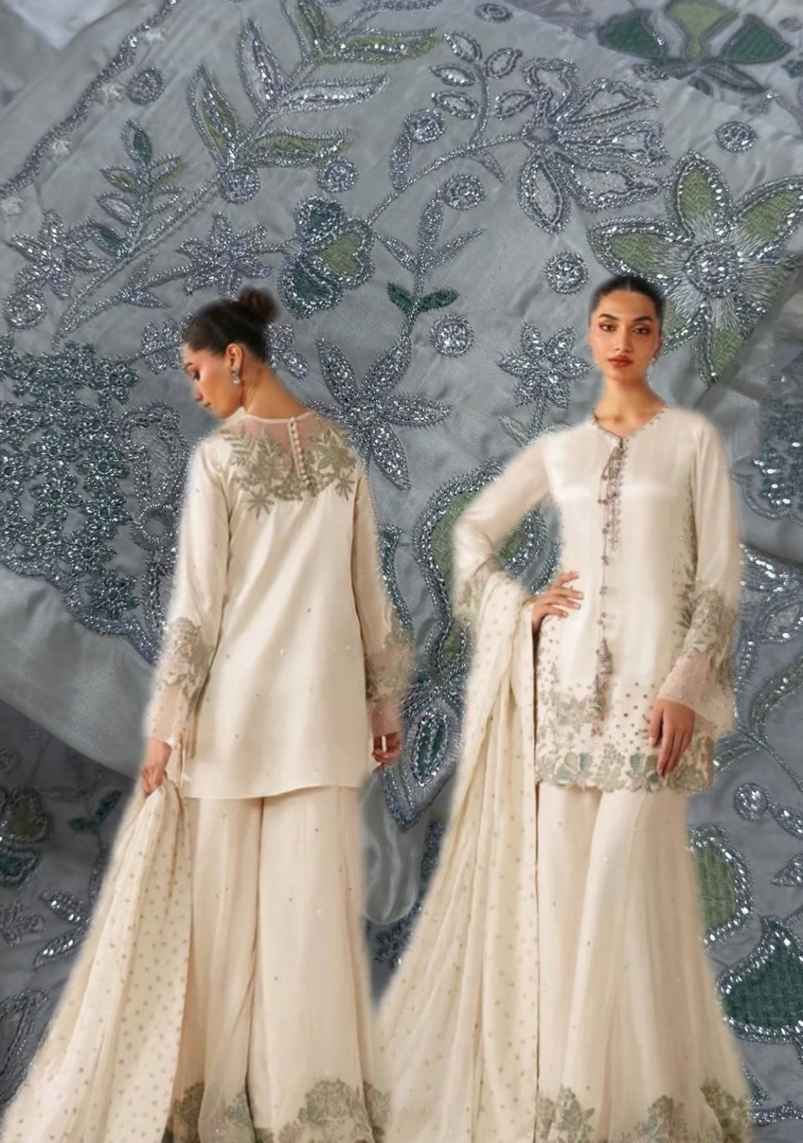 3pcs Silk Jazmin White Sequence fancy