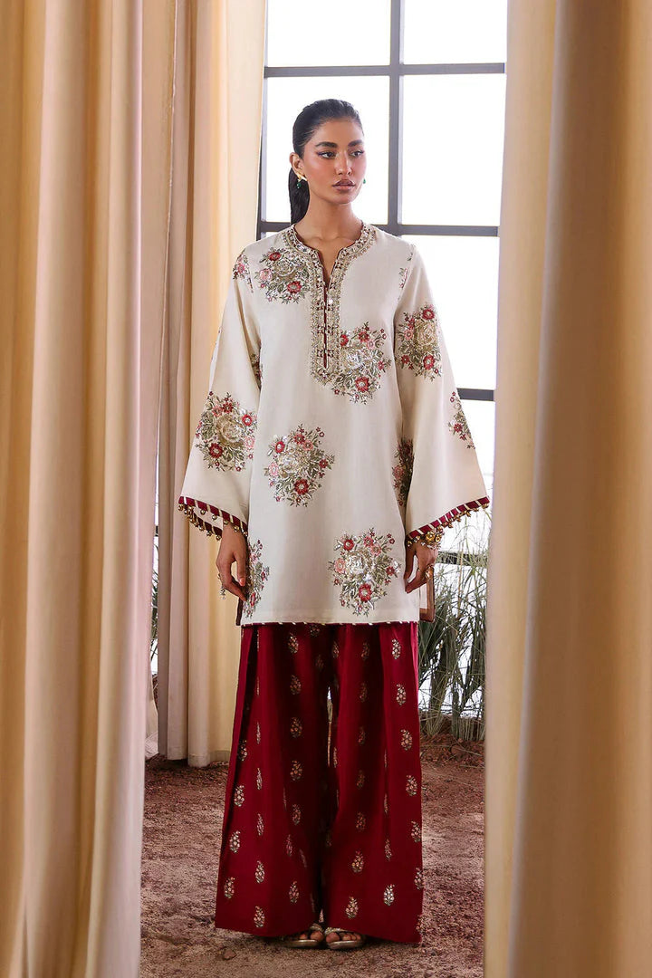 2pcs Ethnic White Mehroon lawn