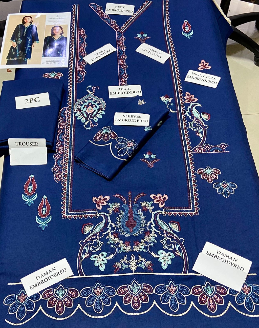 2pcs Embroidery Dhanak Hania Blue