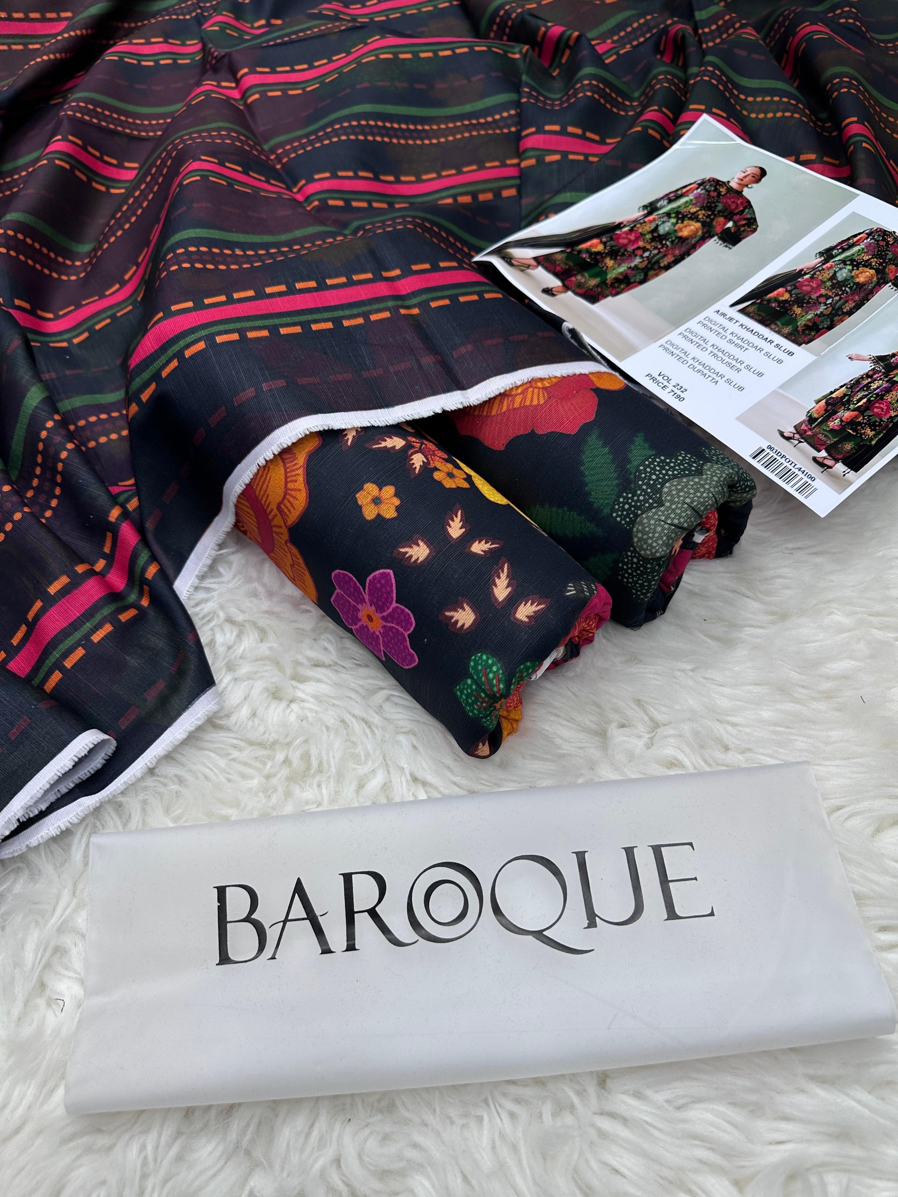 3pcs Printed Khaddar Baroque