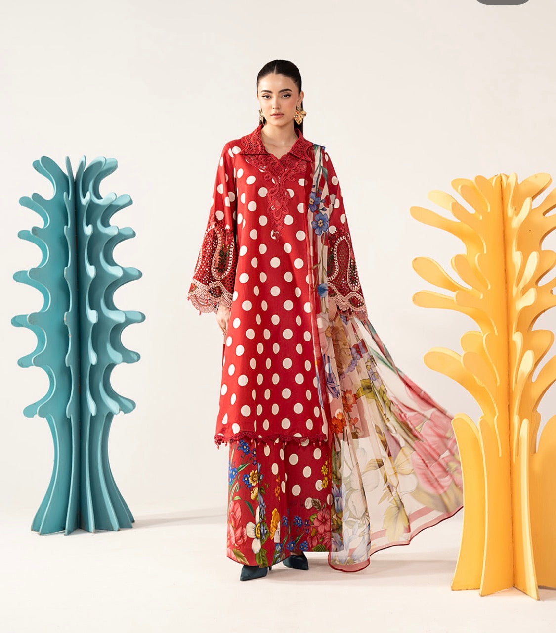 3pcs Polka Maria b red lawn