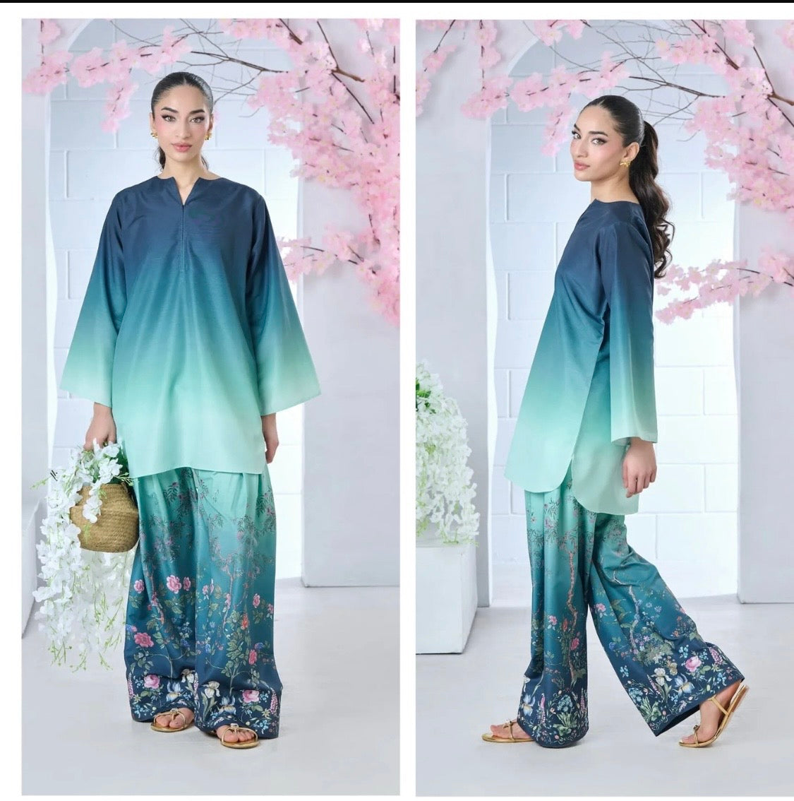 2pcs Tie Die Sky Digital Print Silk