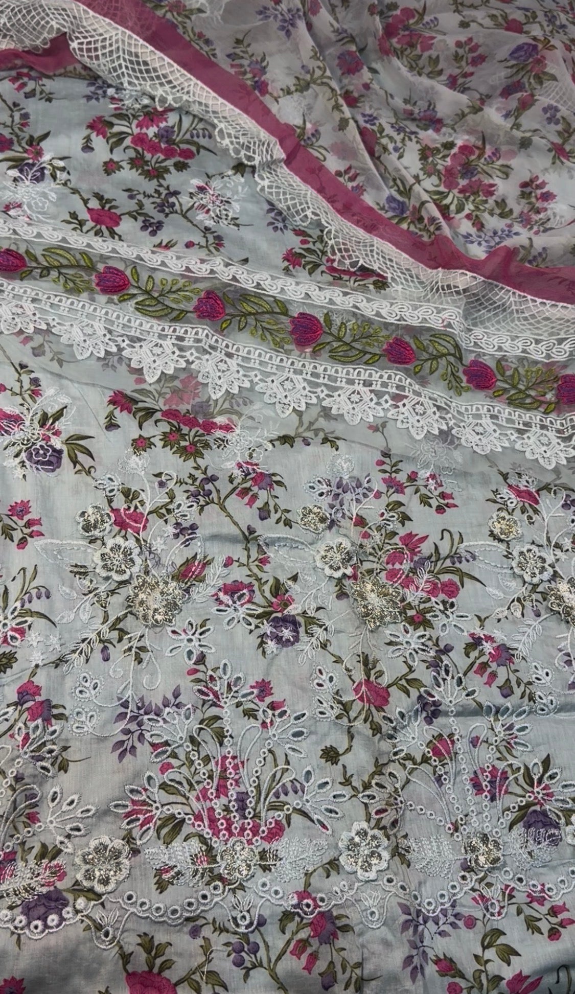 3pcs Aneelas Chickenkri Ice Grey lawn