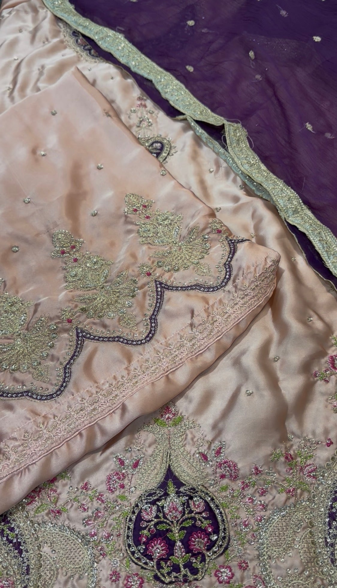 3pcs Silk Ethnic Baby Pink Purple Embroidered