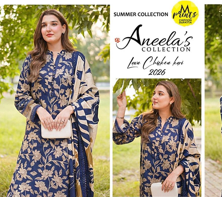 3pcs Aneelas blue with ready to wear dupata