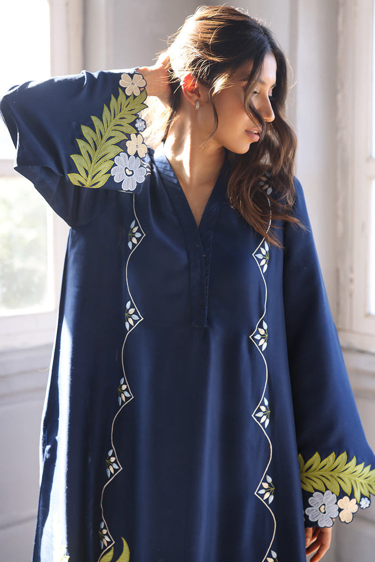 2pcs Dhanak Laam Blue Parrot Embroidered