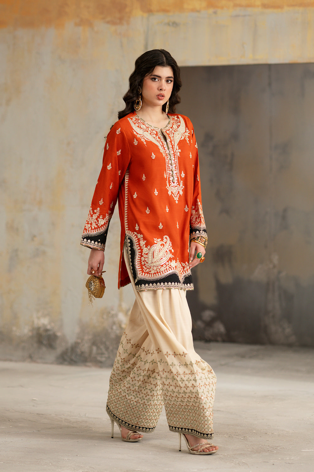 3pcs Orange Black Ethnic silk