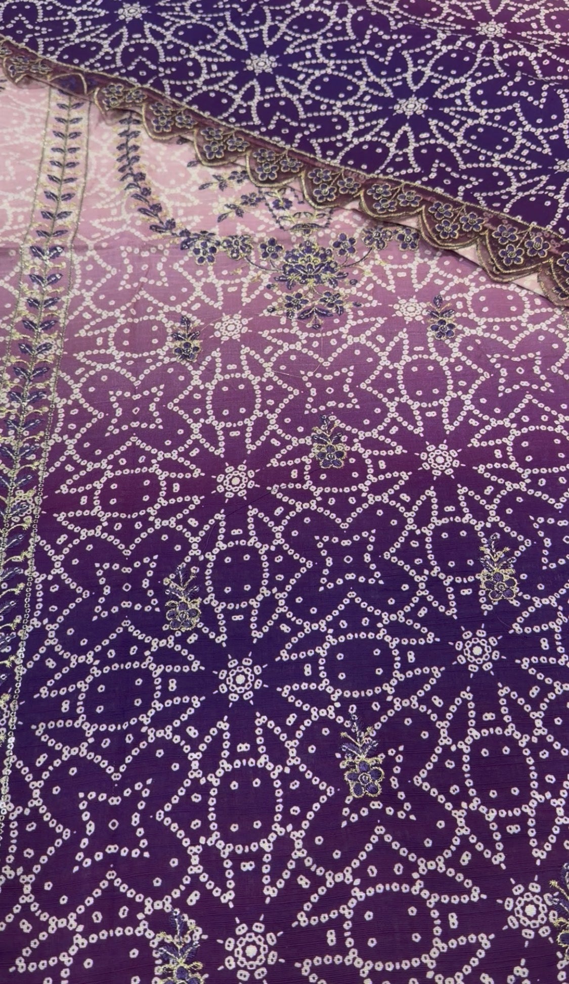 3pcs Khaddar Alina Amir Purple Tie Die Crosstich