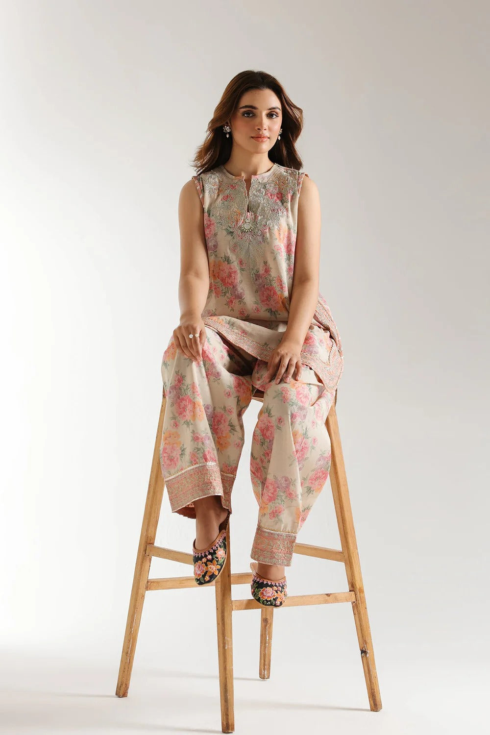 3pcs Ethnic Flower with Silk dupata