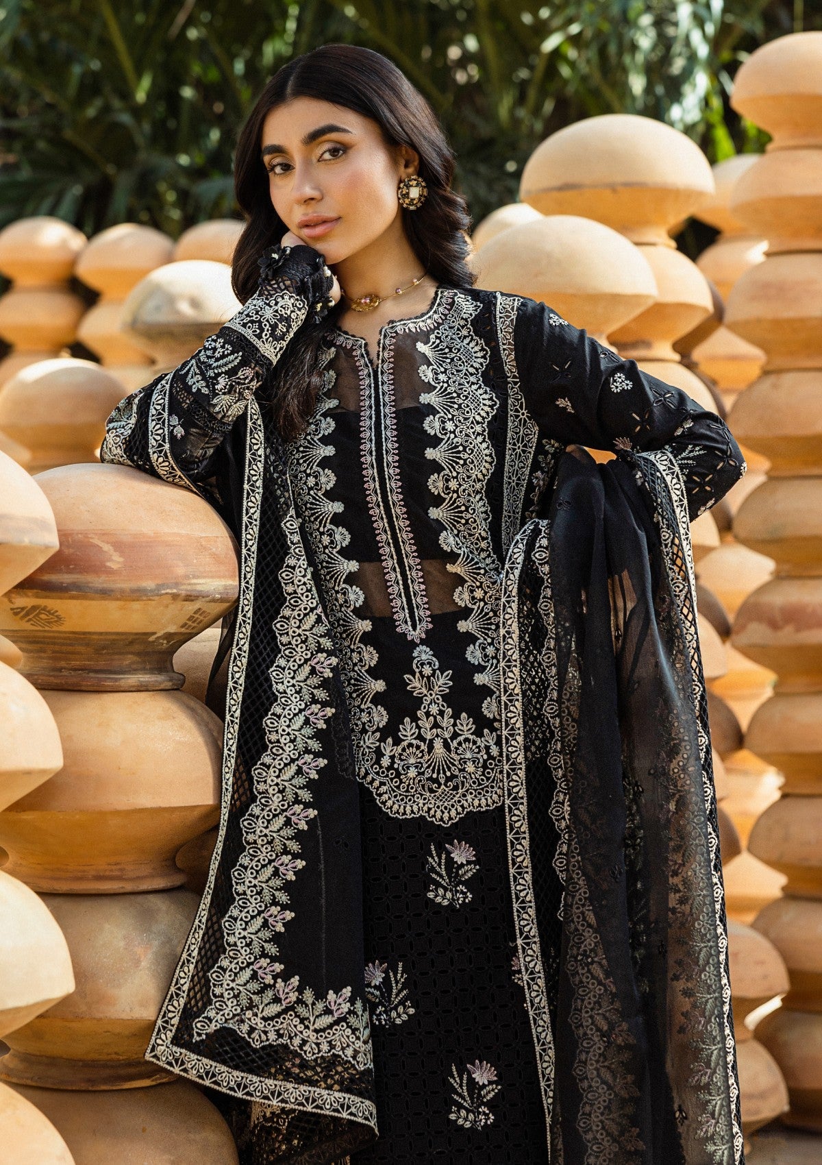 3pcs Akbar Aslam Black Emb lawn