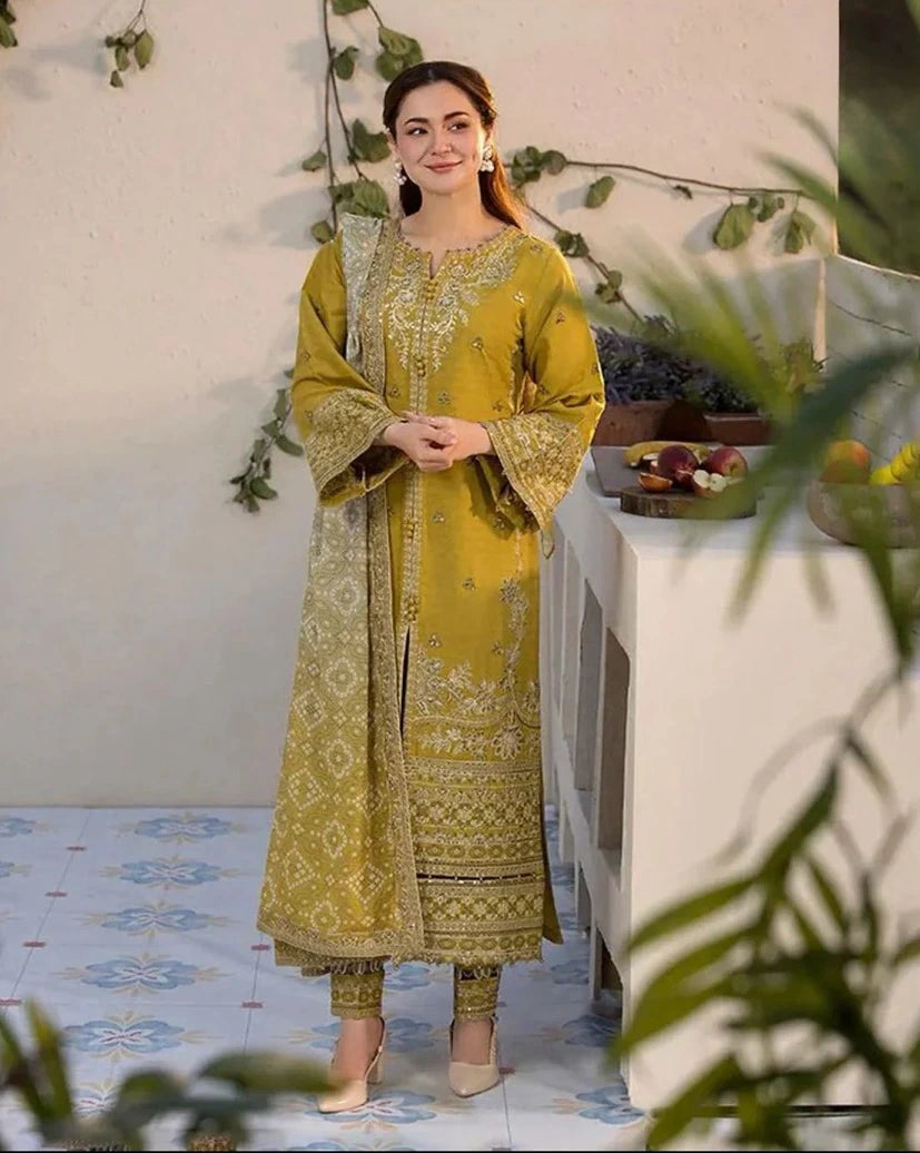 3pcs Hania Mehndiya Jade lawn