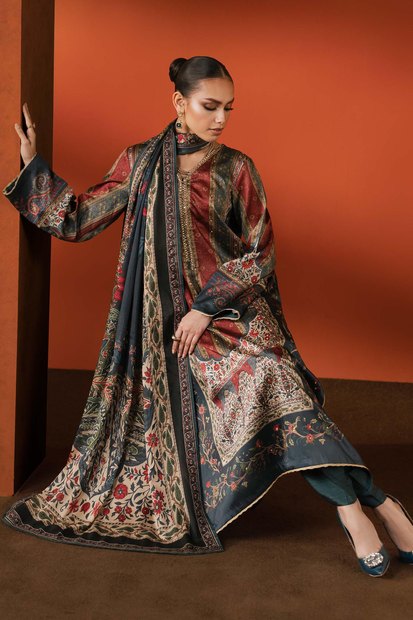 3pcs Printed Maria B Gucci print silk