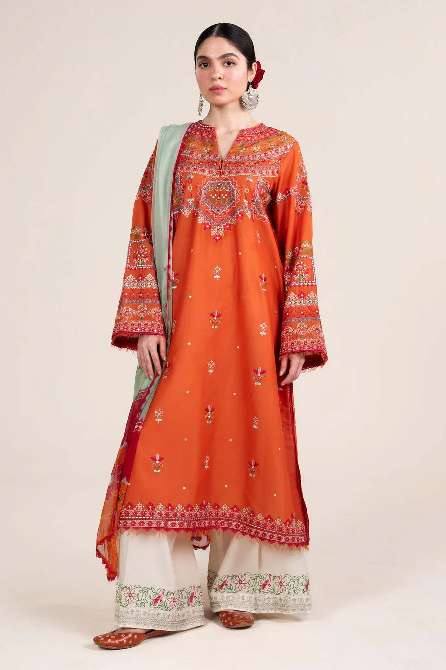 3pcs ZaraShahjhan Orange Multi lawn