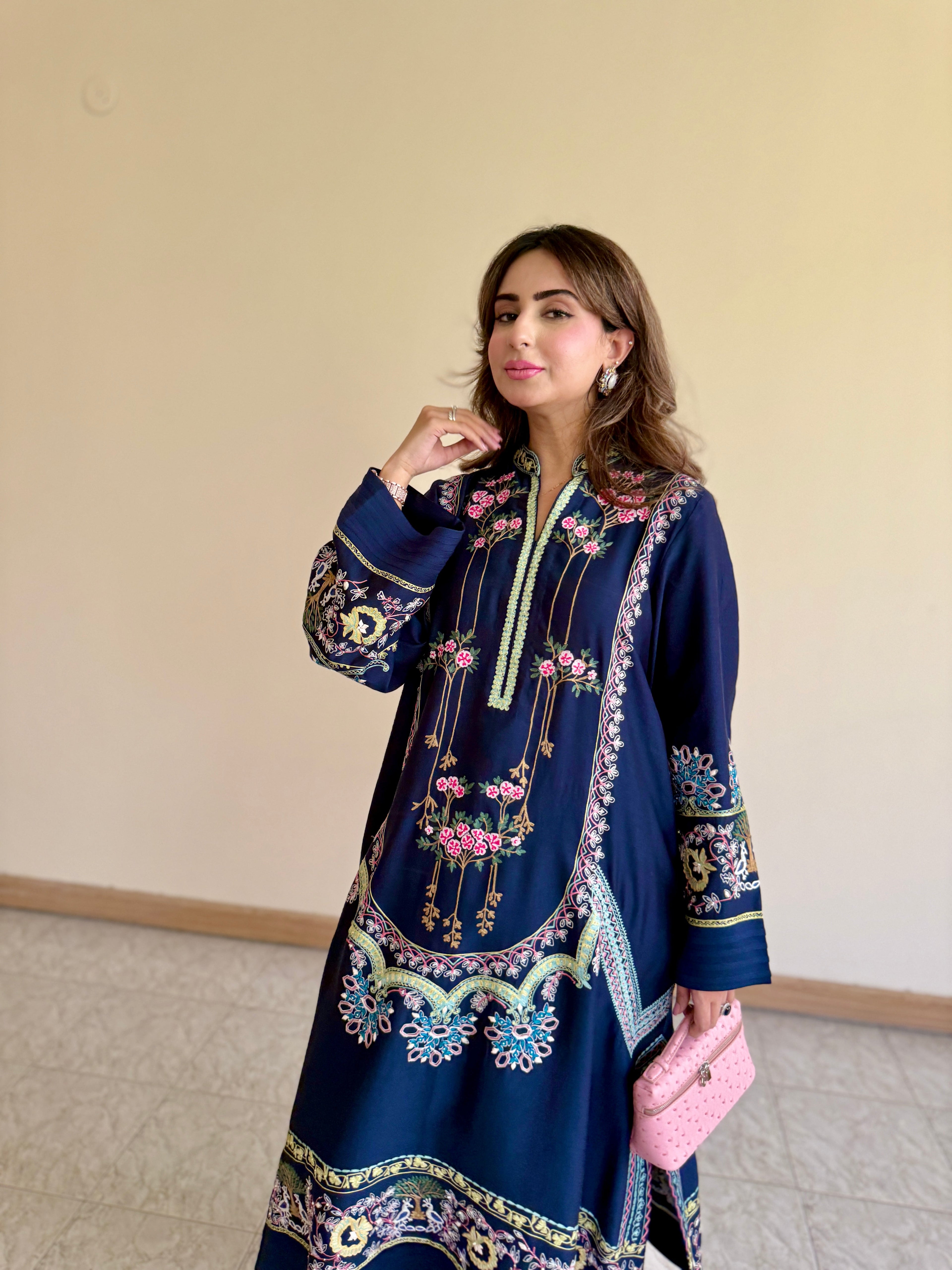 2pcs Maryum Nawaz Navy Blue Silk