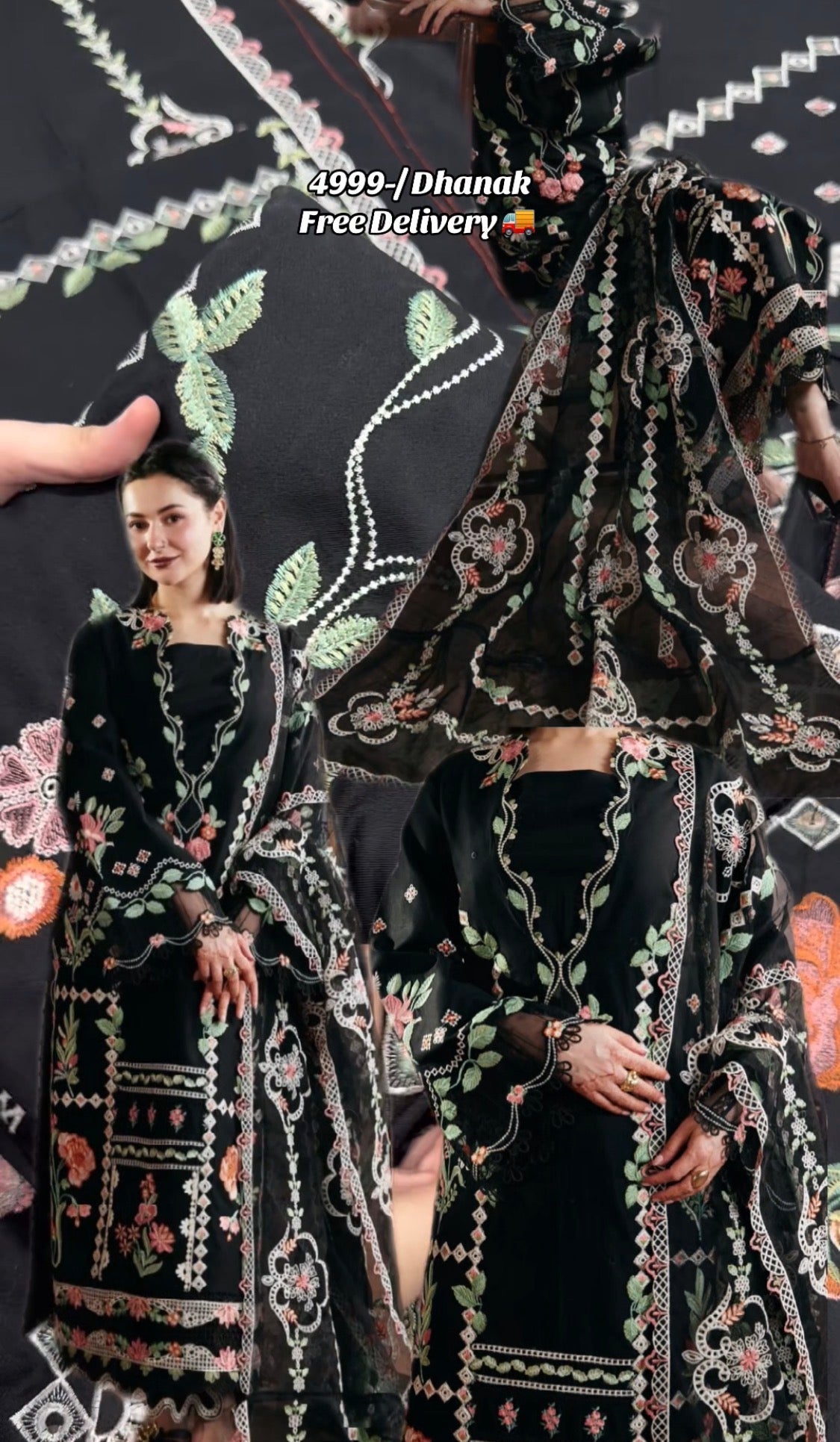 3pcs Maryum Hussain Embroidered Balck
