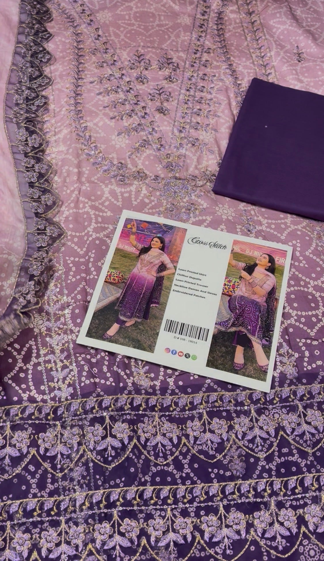 3pcs Crosstich Purple Alina amir lawn