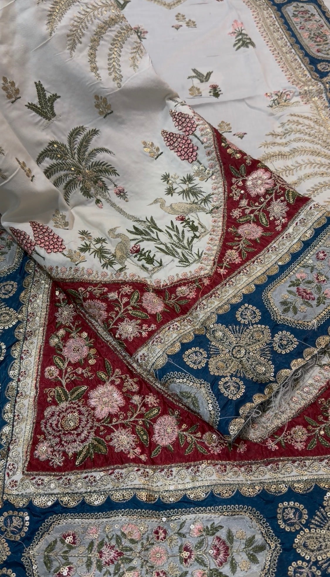 3pcs Dhanak Offwhite Long Viral Kaftan Embroidered