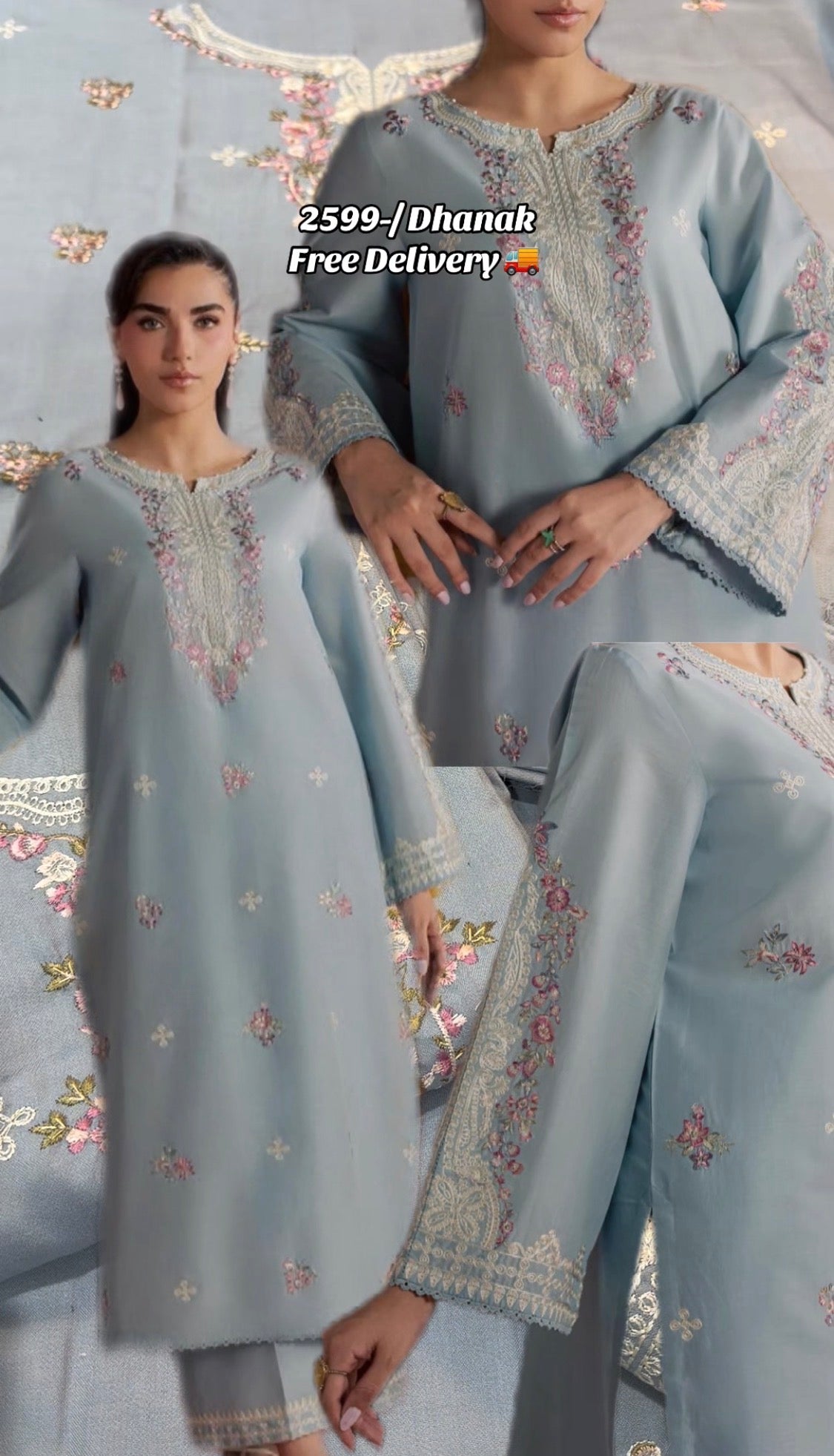 2pcs Dhanak Aqua Grey Embroidery Batik