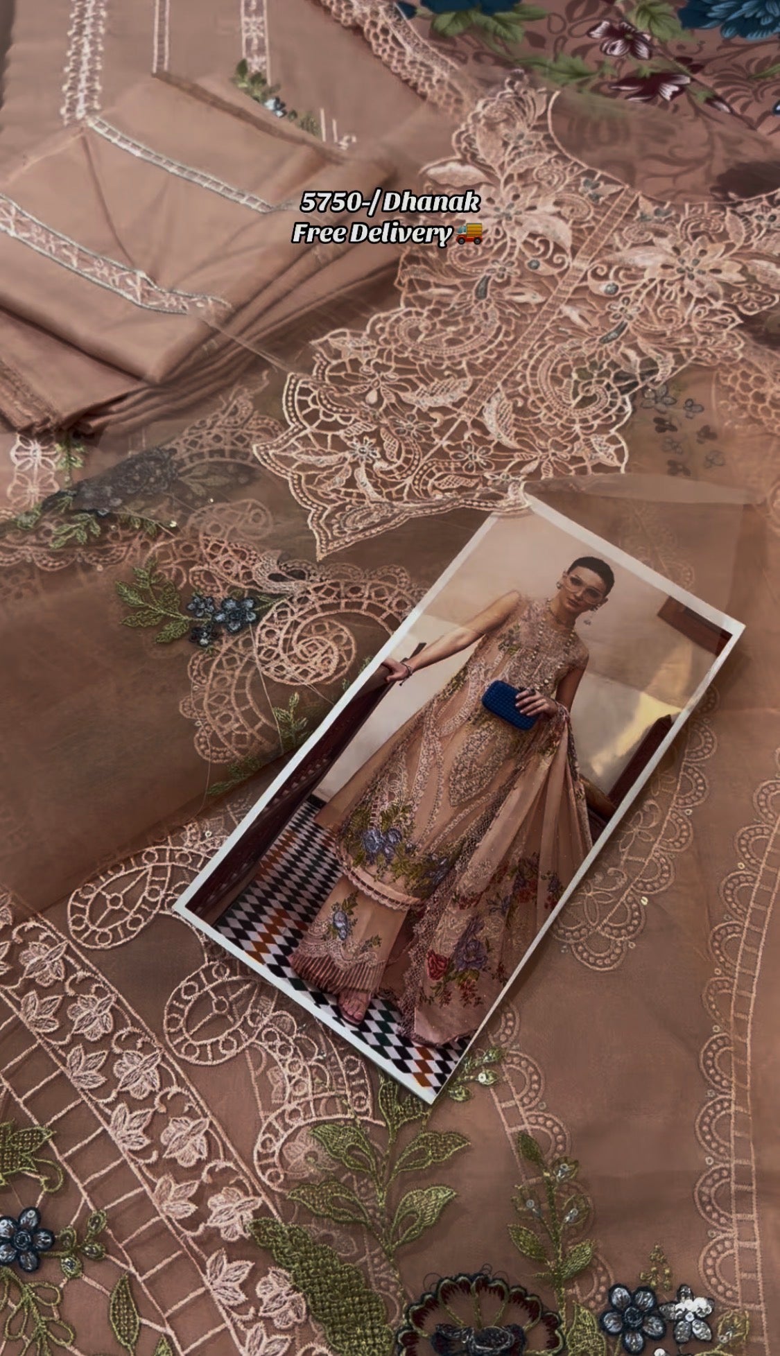 3pcs Maria B Peach Dhanak Embroidered